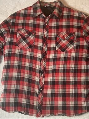 Men's Red Black Plaid Casual Button-Down work jacket/Shirt